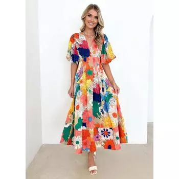 Летняя длинная юбка А-силуэта с рукавами-фонариками и элегантное платье S