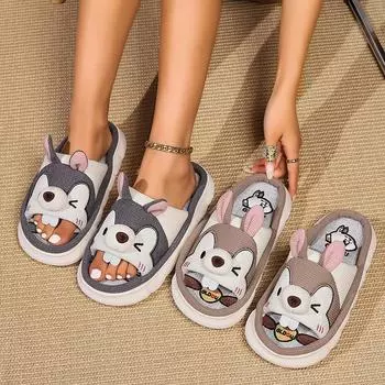 Летняя домашняя обувь из хлопка и льна, тапочки с толстой подошвой, милые домашние тапочки из хлопка и льна с рисунком для женщин 36-37