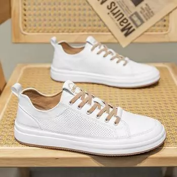 Летняя дышащая мужская повседневная обувь на шнуровке, простые белые туфли, высококачественная кожаная обувь для скейтбординга, мужские кроссовки Tenis Masculino 39 бежевый