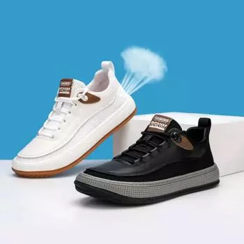 Летняя дышащая мужская повседневная обувь. Простые кожаные туфли с большой головкой. Повседневная белая обувь клоуна. 38 белый