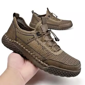 Летняя дышащая мужская сетчатая обувь с быстрой шнуровкой, удобная мягкая подошва, мужская обувь для активного отдыха 39 чёрный