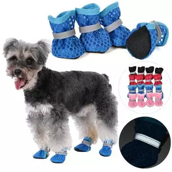 Летняя дышащая обувь для собак средних и маленьких собак, кошек, уличные противоскользящие нейлоновые сапоги для щенков, светоотражающая регулируемая обувь для мопсов XXS красный