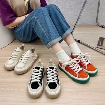 Летняя дышащая парусиновая обувь, женская универсальная студенческая обувь для скейтбординга, повседневная обувь на толстой подошве, модная обувь 40 чёрный