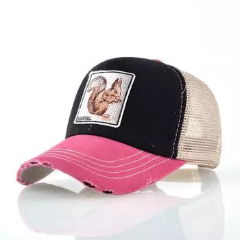 Летняя дышащая сетчатая кепка с вышивкой белки, бейсболки для мужчин и женщин, Snapback, унисекс, шляпа дальнобойщика чёрный