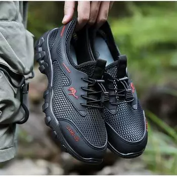 Летняя дышащая сетчатая обувь, повседневная спортивная мужская обувь с полыми отверстиями, обувь для альпинизма на открытом воздухе, нескользящая и износостойкая обувь для перехода по ручью 38 чёрный