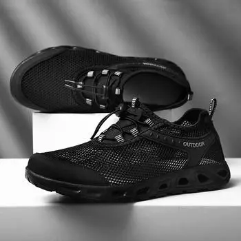 Летняя дышащая сетчатая обувь. Уличная повседневная обувь. Туфли вверх по течению. Пляжная обувь большого размера. 39 чёрный