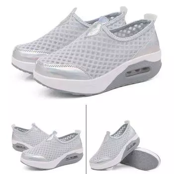 Летняя дышащая сетчатая женская обувь, модная обувь на плоской платформе для женщин, кроссовки без шнуровки 35 чёрный