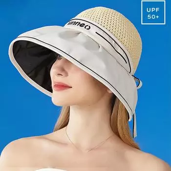 Летняя дышащая складная шляпа от солнца женская уличная защита от солнца с большими полями чёрный