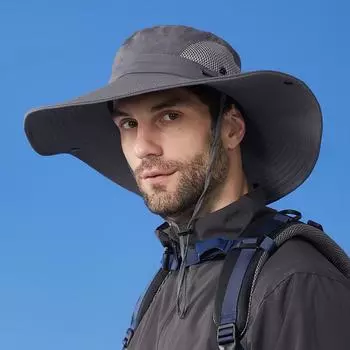 Летняя дышащая солнцезащитная шляпа рыбака с большими полями, мужская шляпа для альпинизма и рыбалки, солнцезащитная шляпа чёрный