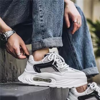 Летняя дышащая спортивная обувь 2024 года, новые мужские повседневные сетчатые кроссовки с полой подошвой, усиливающие рост, универсальные модные туфли 39