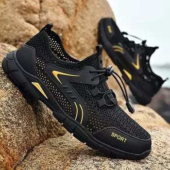 Летняя дышащая уличная повседневная обувь, мужские кроссовки, противоскользящая прогулочная обувь, мокасины, мужская обувь 38 чёрный