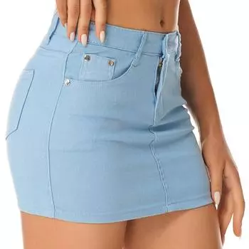 Летняя джинсовая мини-юбка, женские яркие цвета, корейские короткие юбки выше колена, джинсы с карманами, юбка-карандаш, клубная вечеринка S