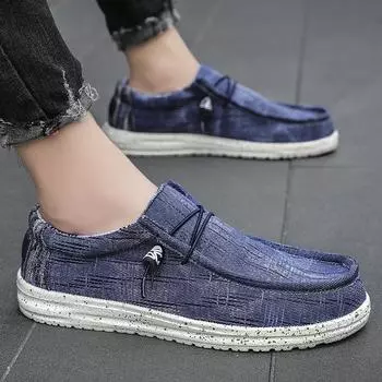 Летняя джинсовая парусиновая мужская дышащая повседневная обувь, уличные нескользящие кроссовки, удобная обувь для вождения, мужские мокасины, большой размер 40-48 40