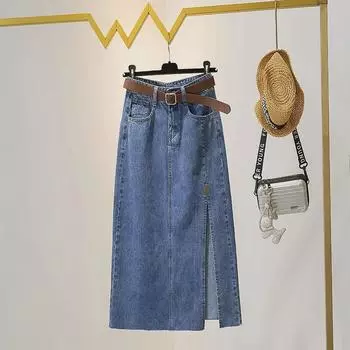 Летняя джинсовая юбка А-силуэта с вышивкой и высокой талией для женщин - Распродажа M