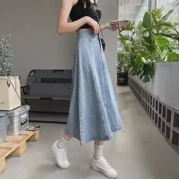 Летняя джинсовая юбка А-силуэта с высокой талией для девочек 2024 года — модная, универсальная, облегающая XXL