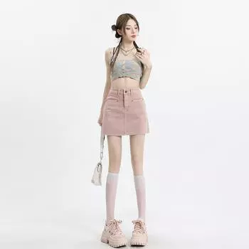 Летняя джинсовая юбка с высокой талией Джинсовая юбка Женские брюки Юбка-трапеция с завышенной талией Юбка-трапеция с завышенной талией Женская летняя джинсовая юбка XS