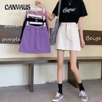 Летняя джинсовая юбка с высокой талией и пуговицами, мини-черная, белая, облегающая джинсовая юбка 3XL чёрный