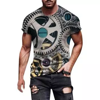 Летняя европейская и американская 3D-цифровая печать с механическими элементами, мужская модная 3D-футболка с короткими рукавами S