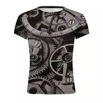 Летняя европейская и американская 3D-цифровая печать с механическими элементами, мужская модная 3D-футболка с короткими рукавами S