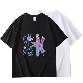 Летняя европейская и американская модная брендовая мужская и женская футболка свободного покроя из чистого хлопка с принтом и круглым вырезом с короткими рукавами 2024 года S белый