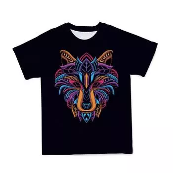 Летняя европейская и американская новая повседневная футболка с рисунком животных в стиле граффити 3D с круглым вырезом для мужчин и женщин больших размеров с короткими рукавами XS