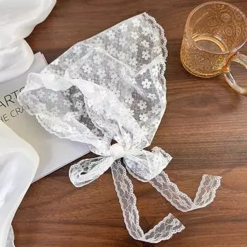 Летняя французская ретро кружевная повязка на голову с цветком, женская завязка для волос, тонкий треугольный шарф, милые модные аксессуары для волос