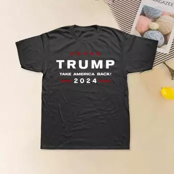 Летняя футболка 2024, выборы президента Трампа с буквенным принтом, индивидуальный круглый вырез, короткие рукава, свободный мягкий дышащий топ для кампании XS синий