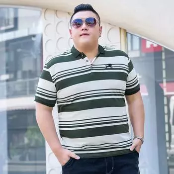 Летняя футболка больших размеров для полных мужчин с короткими рукавами, футболка с половиной рукавов, рубашка-поло среднего возраста с воротником, очень большая 2XL зелёный