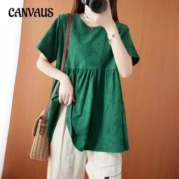 Летняя футболка больших размеров для женщин, литературные свободные жаккардовые топы с короткими рукавами и короткими рукавами L зелёный