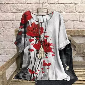 Летняя футболка больших размеров для женщин с круглым вырезом и коротким рукавом с 3D-принтом, повседневные футболки 7XL