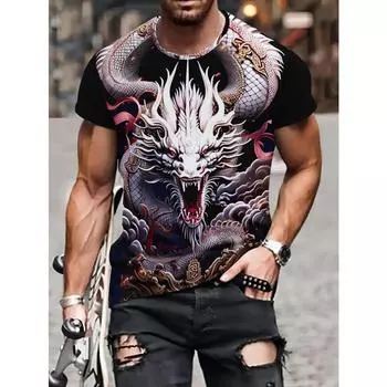 Летняя футболка больших размеров с коротким рукавом, мужская футболка с 3d принтом дракона, мужская повседневная спортивная футболка, мужская футболка S