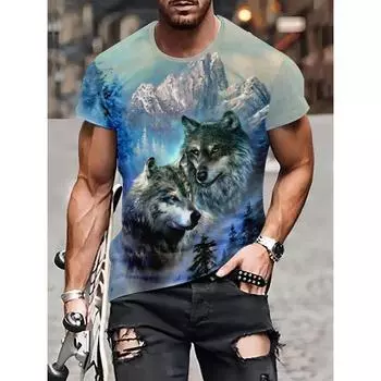Летняя футболка больших размеров с коротким рукавом, мужская одежда, синий волк, футболки с 3d принтом, мужская повседневная спортивная футболка, мужская футболка S