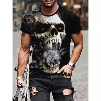 Летняя футболка больших размеров с коротким рукавом, мужская одежда, черный скелет, футболки с 3d принтом, мужская повседневная спортивная футболка, мужская S