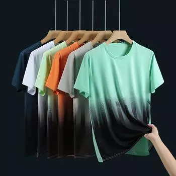 Летняя футболка большого размера с градиентом цвета, мужская футболка из дышащей сетчатой ткани из ледяного шелка, свободные футболки с короткими рукавами, большая футболка 8xl 8XL