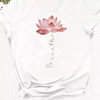 Летняя футболка большого размера с графическим принтом лотоса, с коротким рукавом, с круглым вырезом, повседневный топ, весенняя женская одежда большого размера XS