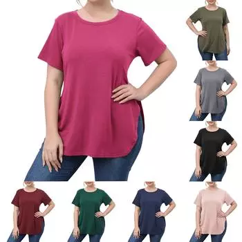 Летняя футболка большого размера с круглым вырезом и коротким рукавом L армия зеленый