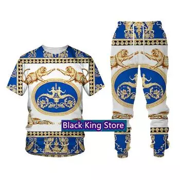 Летняя футболка, брюки, комплект, повседневные брендовые брюки для бега для фитнеса, футболки, модный костюм, мужской спортивный костюм XXL