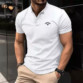Летняя футболка Callaway с вышивкой больших размеров, мужская спортивная рубашка-поло с воротником Henry на пуговицах S