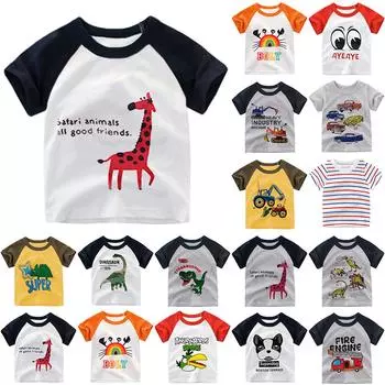 Летняя футболка для мальчиков и девочек, детские базовые топы с круглым вырезом и принтом, повседневный милый пуловер с короткими рукавами для малышей 90