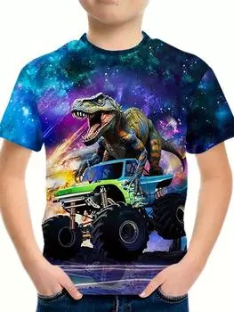 Летняя футболка для мальчиков с принтом «Крутой грузовик» в формате 3D, удобные футболки с короткими рукавами, футболки с рисунком для мальчиков, летняя одежда для отдыха на открытом воздухе для детей и мальчиков 100