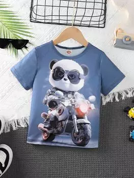 Летняя футболка для мальчиков, топы, детская футболка с коротким рукавом, футболка с изображением панды-кунг-фу, футболка с изображением паровоза, футболка для мальчиков 2–7 лет, детские футболки, топы 110