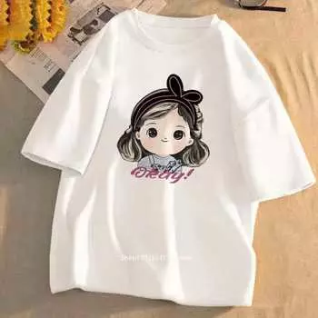 Летняя футболка для маленьких девочек с 3D принтом, женская с коротким рукавом, с мультяшным узором, круглым вырезом, летняя с коротким рукавом S