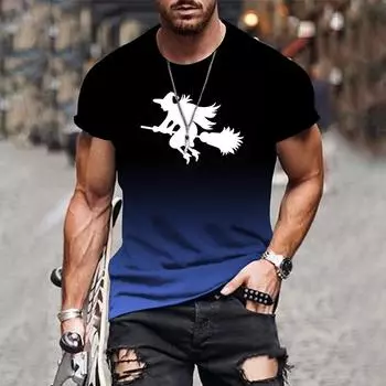 Летняя футболка для мужчин, легкая и свободная мужская мода, градиентная серия, 3D-принт, повседневные футболки больших размеров для Хэллоуина XS