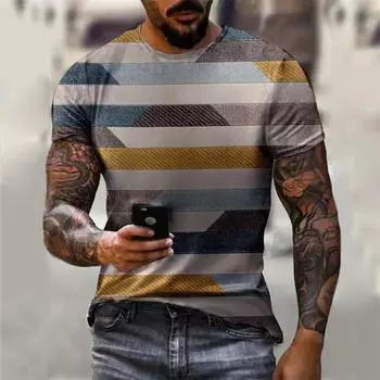 Летняя футболка для мужчин, уличный хип-хоп полосатый принт, футболки для мальчиков и детей, топы y2k, повседневные футболки большого размера с коротким рукавом для мужчин S