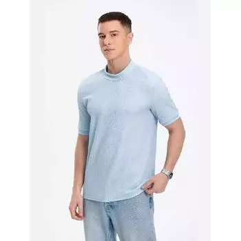 Летняя футболка для отдыха с простой текстурой, трикотажная, мужская, с высоким воротом и узором «волны», однотонная, с коротким рукавом S белый