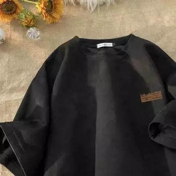 Летняя футболка для пар с круглым вырезом, свободная, средней длины, однотонная, в стиле ретро, с короткими рукавами, уличная одежда в американском стиле, топ на открытом воздухе M кофейный