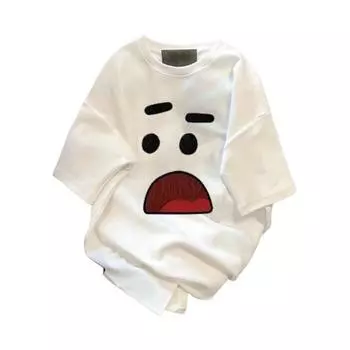 Летняя футболка для пар с мультяшным выражением лица с принтом кактуса, короткими рукавами, ледяной шелк, свободная, с круглым вырезом, мягкая, дышащая XL чёрный