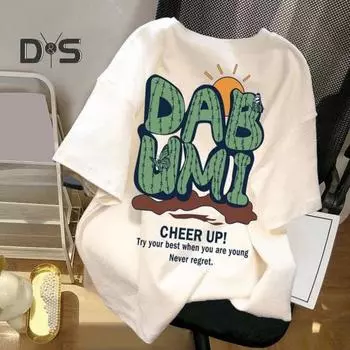 Летняя футболка для пар с мультяшным выражением лица с принтом кактуса с короткими рукавами ледяной шелк Свободный круглый вырез Мягкая дышащая Поглощение пота Быстросохнущая унисекс M чёрный