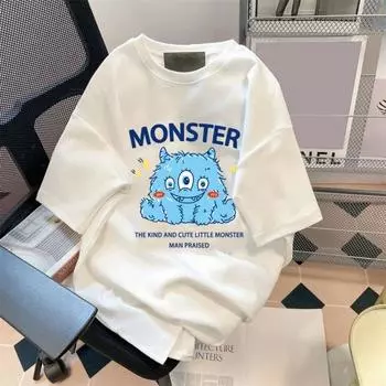 Летняя футболка для пар с мультяшным выражением лица с принтом кактуса с короткими рукавами Свободный круглый вырез Мягкий дышащий впитывающий пот быстросохнущий унисекс повседневный топ M чёрный