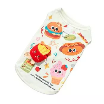 Летняя футболка для собаки из ледяного шелка, футболки для питомцев, мягкий дышащий жилет без рукавов с принтом бургера, картофеля фри, мороженого для маленьких и средних собак M A